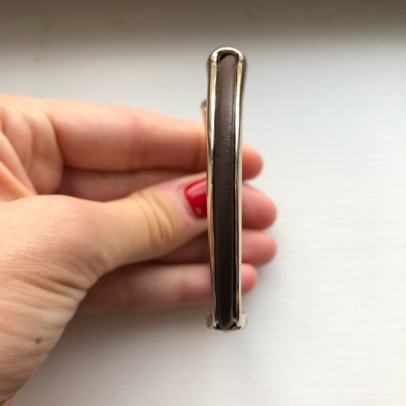 Vintage silver & brown wood open bangle bracelet - Picture 4 of 7